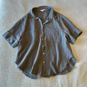 Miou Muse Oversized Gauzey Short Sleeve Button Down